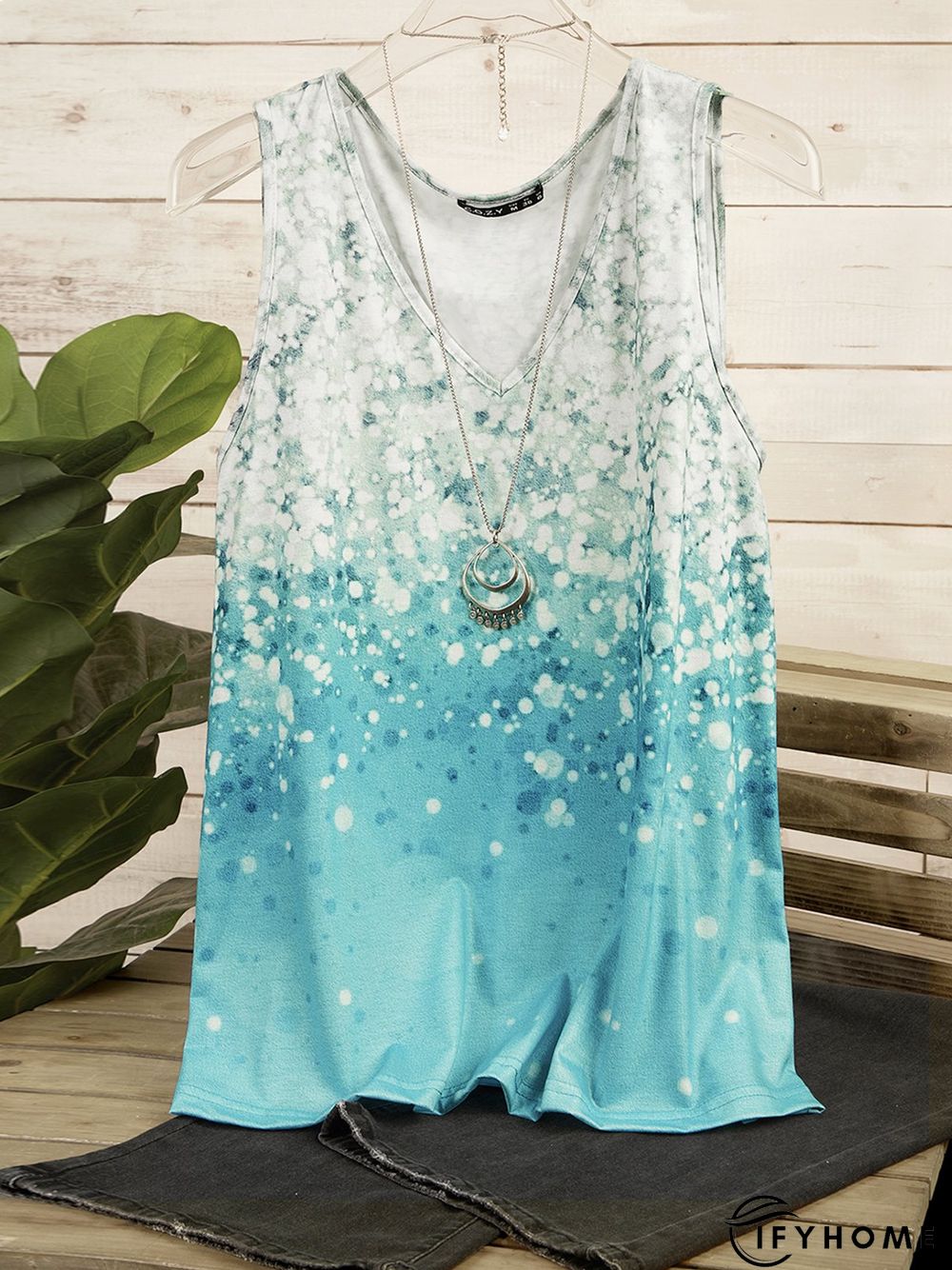 Floral-Print Sleeveless Casual Ombre/tie-Dye T-shirt | IFYHOME