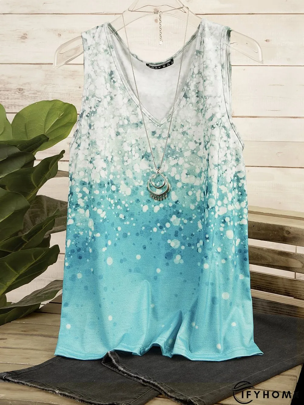 Floral-Print Sleeveless Casual Ombre/tie-Dye T-shirt | IFYHOME