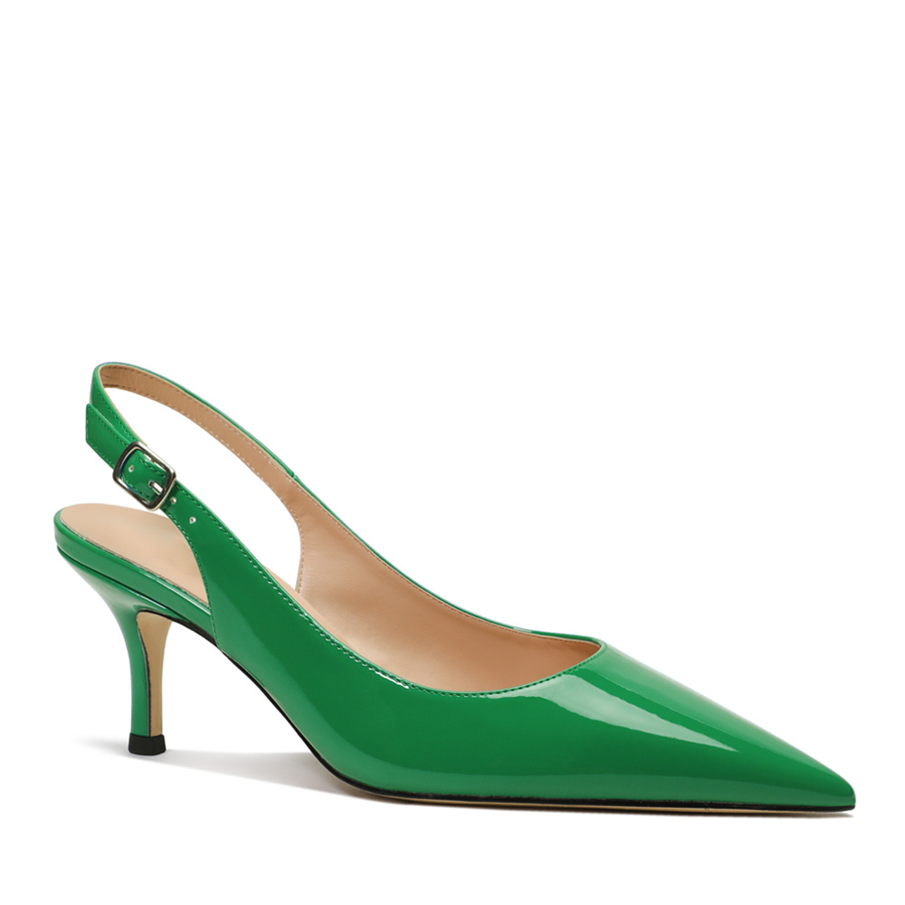 Women's Pointed Toe Slingback Shoes Kitten Heel Pumps Patent-MERUMOTE