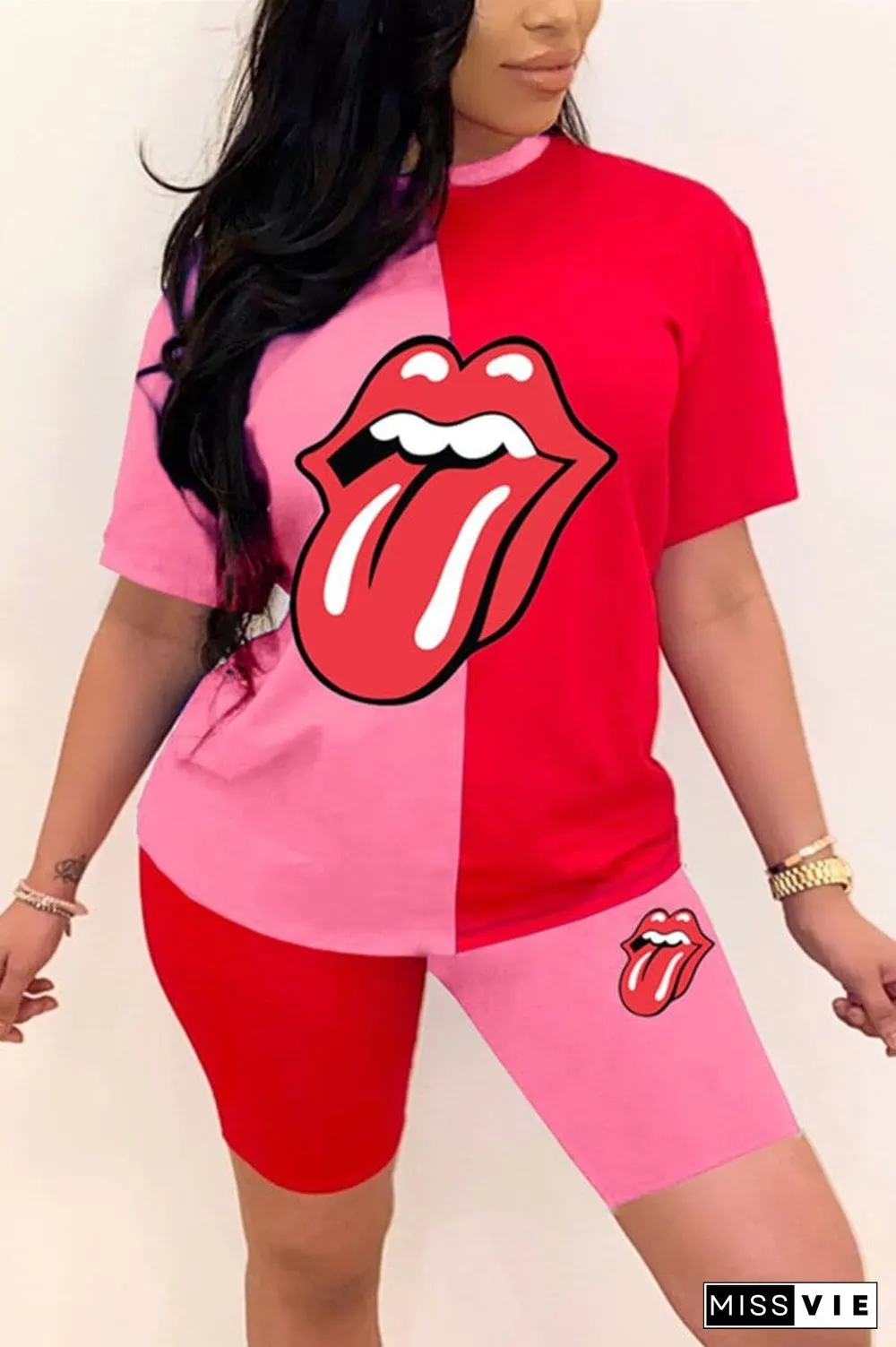 Casual Printed Round Neck T-Shirt Set