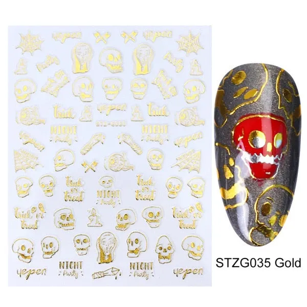 Nail Stickers Back Glue Multiple colors Hallowmas Designs Nail Decal Decoration Tips For Beauty Salons-Nail Inspo