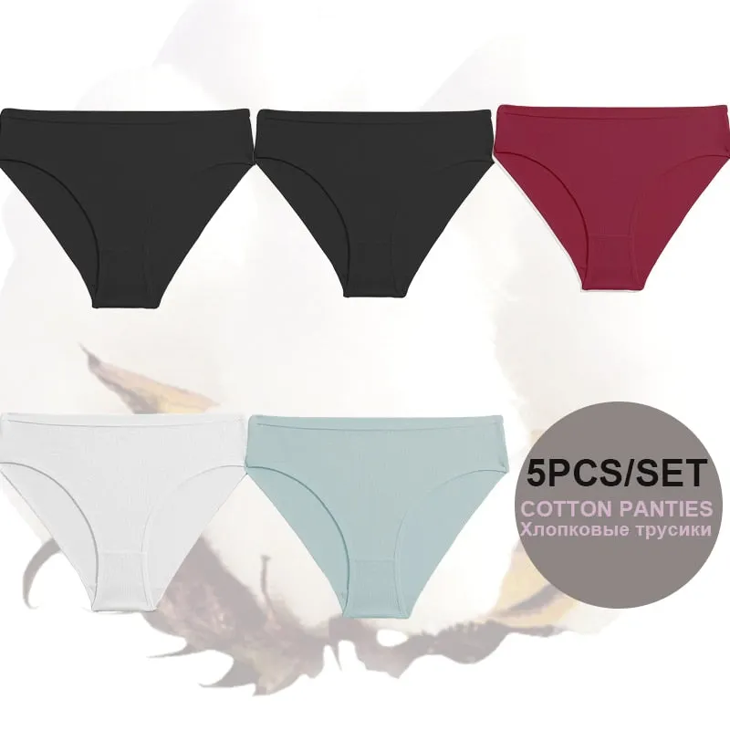 FINETOO 5PCS/Set Lingerie Cotton Women Panties Lingerie S-XL Briefs Sexy Ladies Intimates Underwear Female Pantys New Underpants
