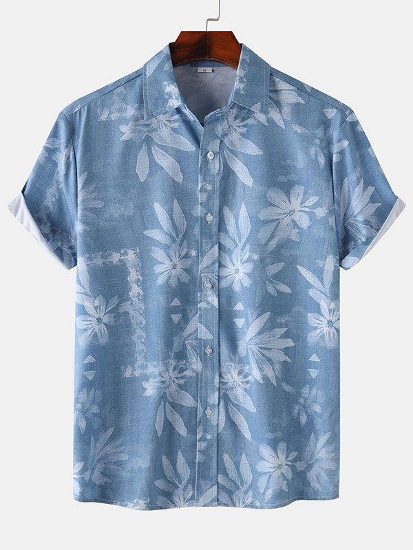 Men's Leaf Pattern Short Sleeve Shirt