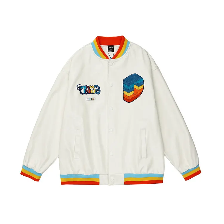 Letterman Jacket Outfit Senior Jackets Varsity Baseball Coat Rainbow PU Leather Coat Baseball Uniform