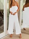 Spaghetti-Neck Falbala Backless Solid Color Casual Jumpsuit