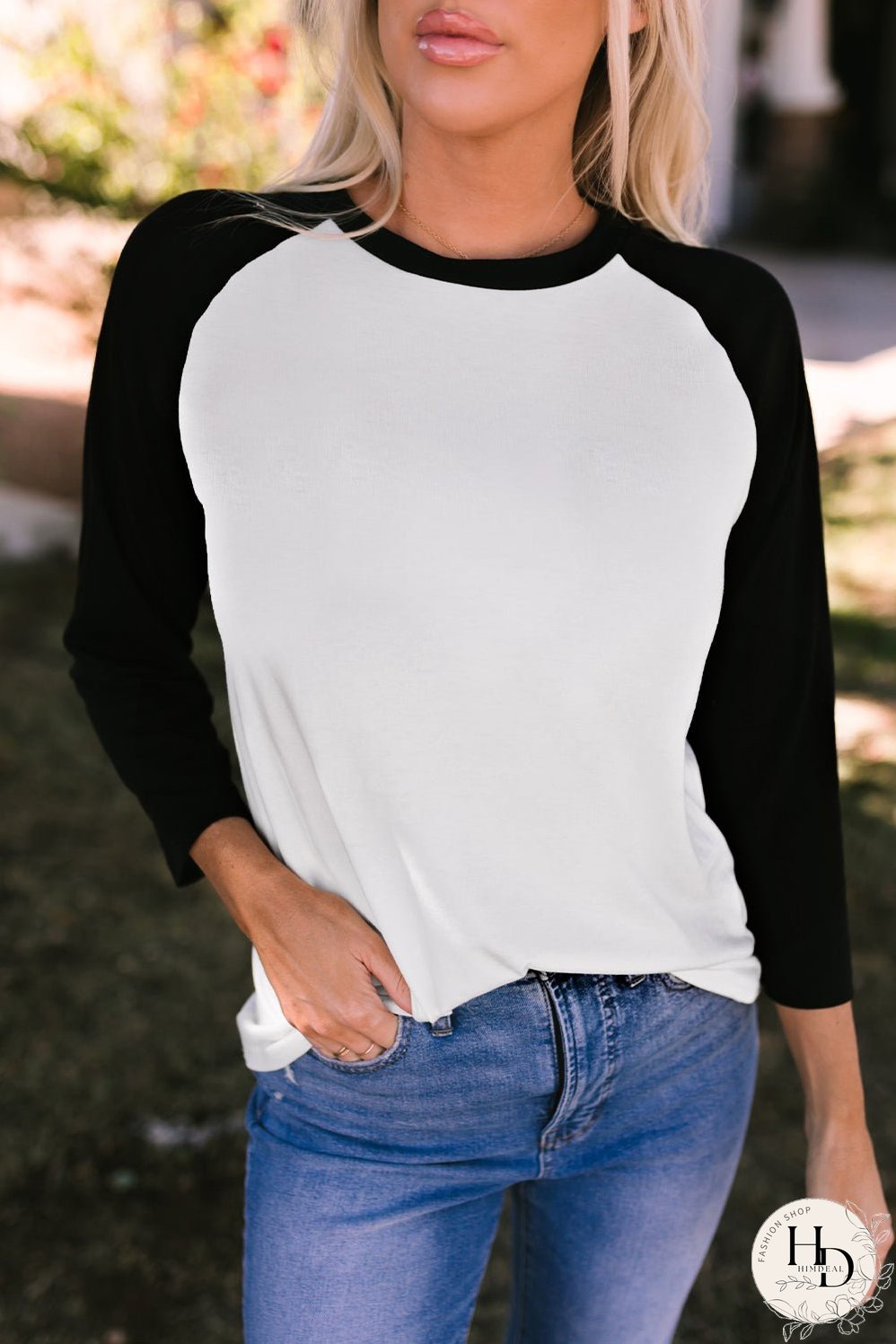 Black Patchwork Color Block Raglan Sleeve Pullover Top