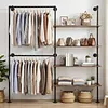 [US Local Warehouse] 14.6x76x82.7Inch Industrial Pipe Clothing Rack with Hanging Rods Heavy Duty Clothes Organizer Large Capacity Display Hanging Garment Rod Wooden Clothes Storage Shelves for Walk In Closet