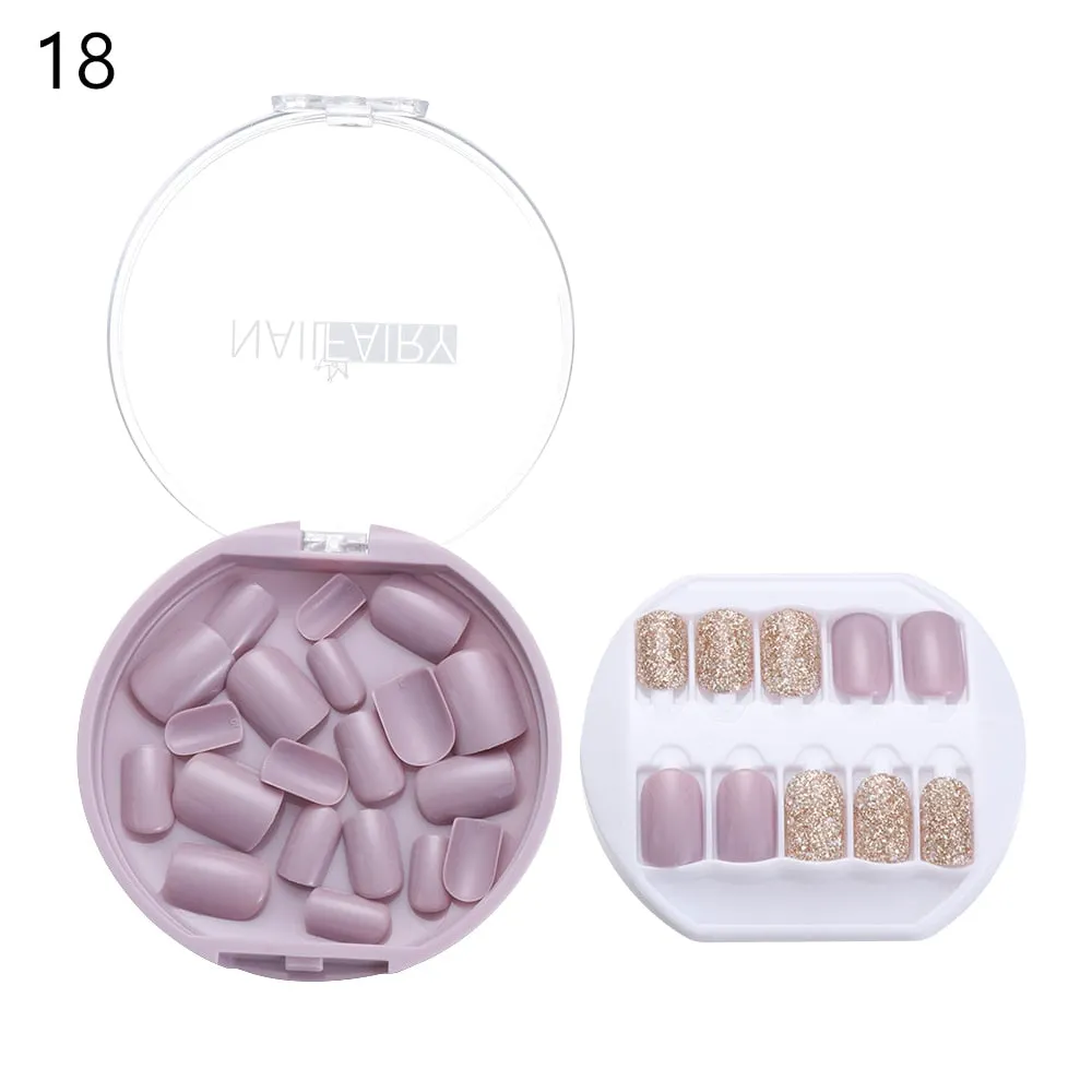 30PCS/Set Fake Nails Press Coffin False Full Artificial Short Kiss Detachable Stick Designs Press Nails Art Tipsy Cover Box