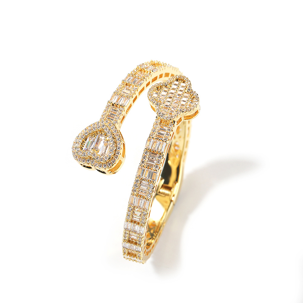 Four-leaf Clover Heart Iced Out Bling CZ Stone Bracelet