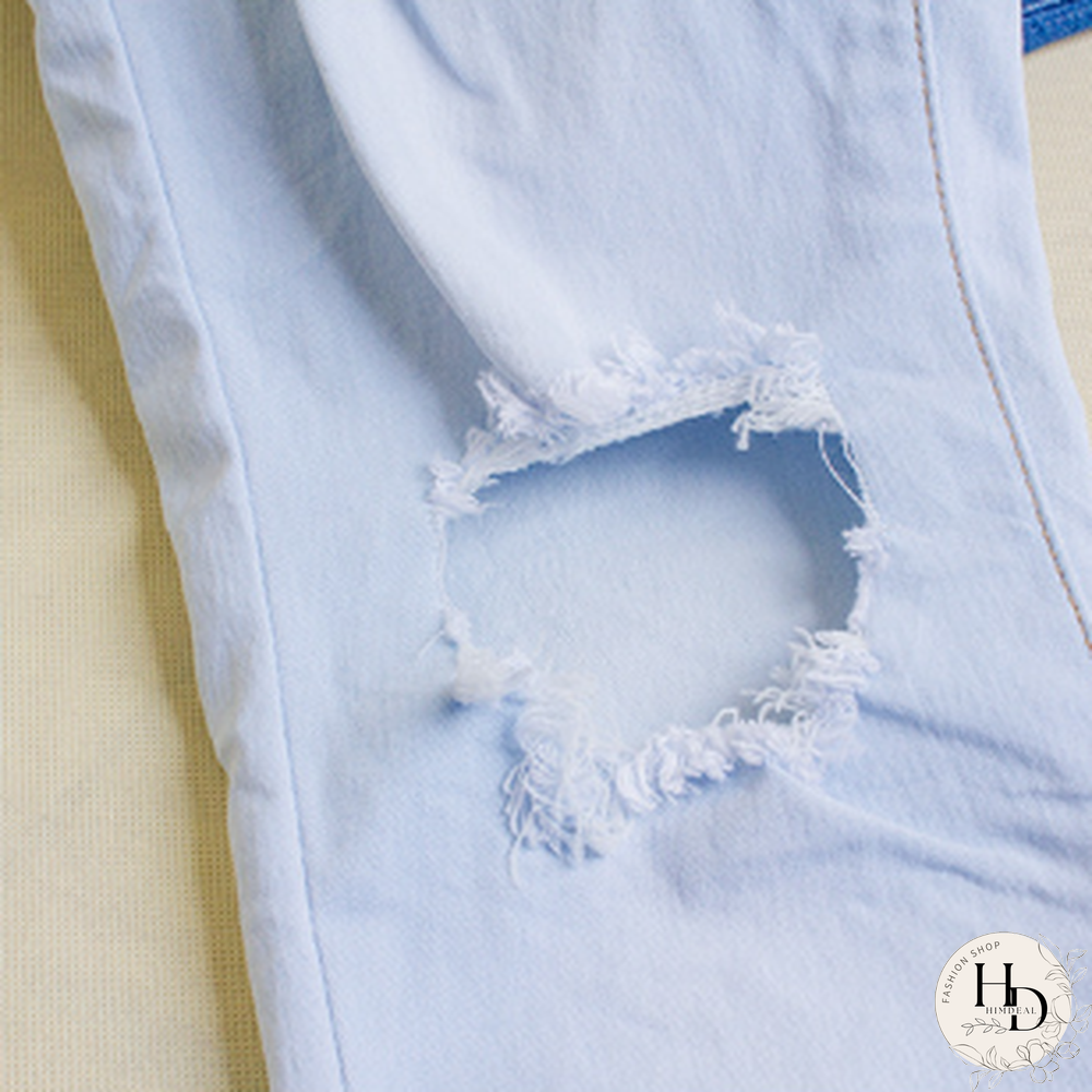 Fashion-Spring And Summer Hot Selling Small Leg Pants Broken Holes Stretch Slim Body Patchwork Color Pencil Pants Woman