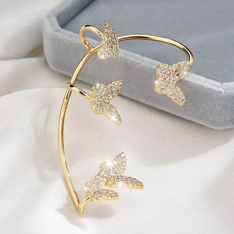 Shiny Zircon Butterfly Ear Clips