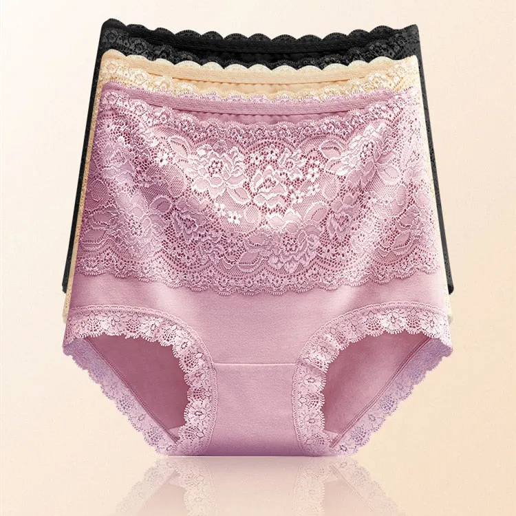 Women Lace Panties High Fit Cotton Panties High Waist Underwear Body Shaping Sexy Lingerie Slimming Tummy Control Pants 3Pcs