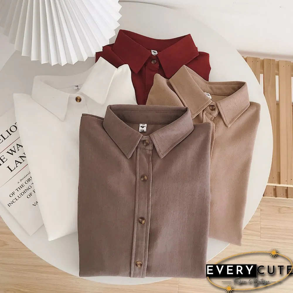 Corduroy Shirts Frosted Shirts Womens Tops and Blouses Long Sleeve Spring Ladies Solid Loose Boyfriend Style Shirt