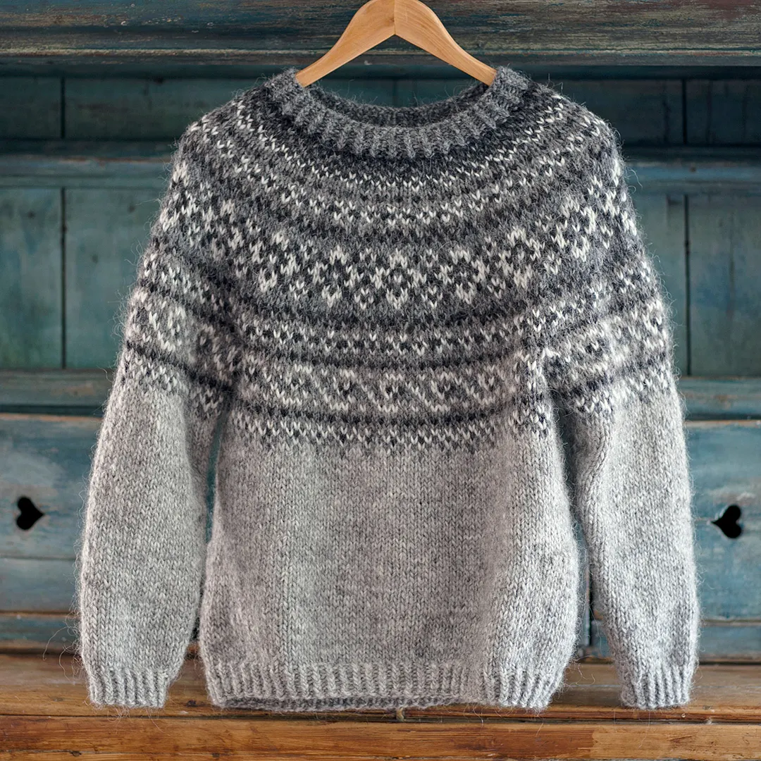 Vintage Beautiful Norwegian Knit Jacquard Crew Neck Sweater（Unisex）