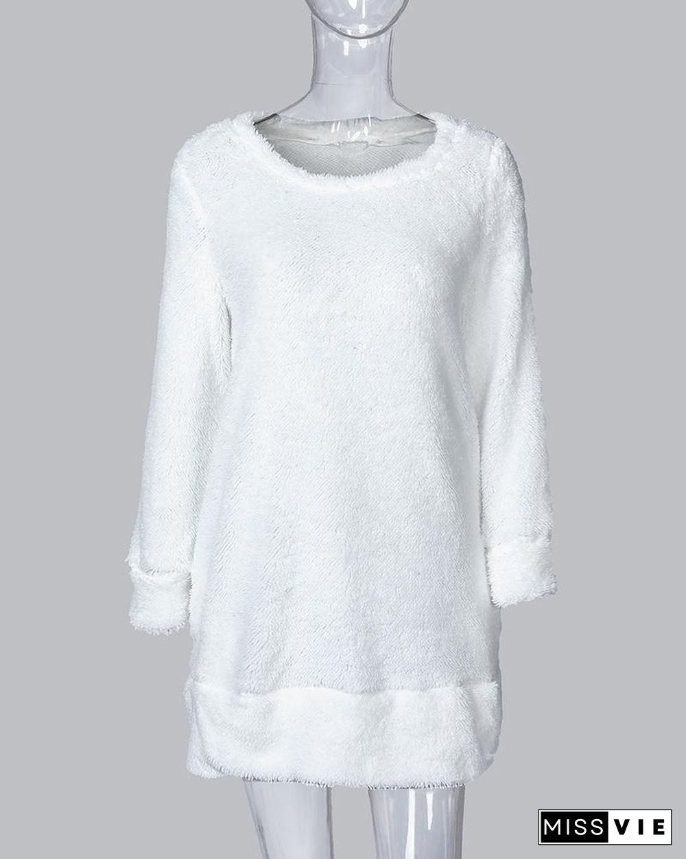 Pocket Design Plain Fluffy Dress P14086