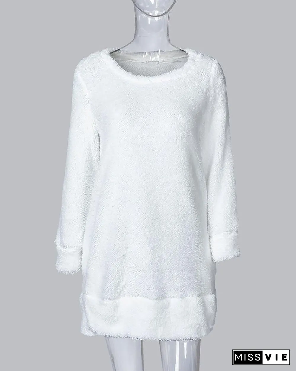 Pocket Design Plain Fluffy Dress P14086