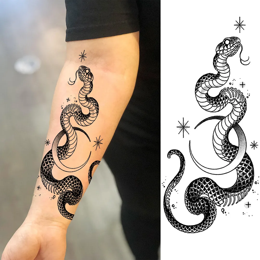 Black Rose Flower Snake Temporary Tattoos For Women Adult Peony Serpent Fake Tattoo Forearm Body Art Painting Waterproof Tatoos
