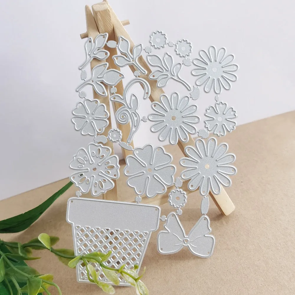Metal cutting Die Flower Blue flowerpot Flower cut-and-paste Paper Technology hand Card stamping Art cutting Machine