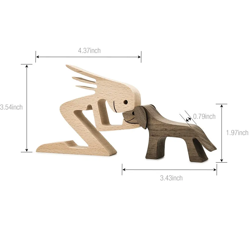 Puppy Family Wood Dog Carving Ornament Christmas Decoration Home Decor Figurine Desktop Table Sculptures For Dog Pet Lover Gifts
