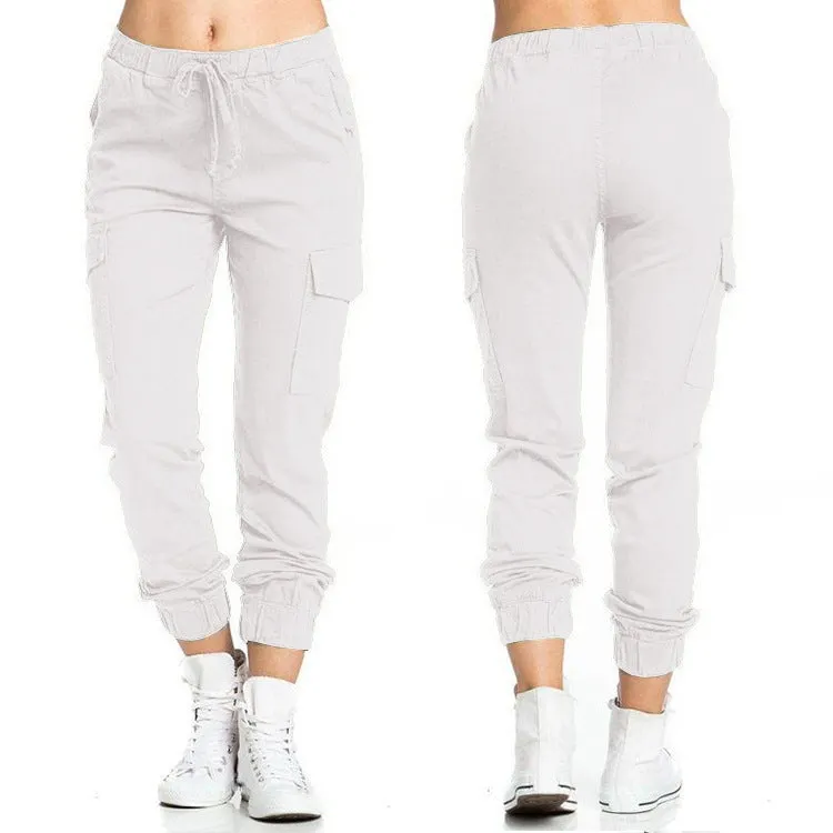 Ladies Workwear Casual Elastic Waist Lace Up Pants