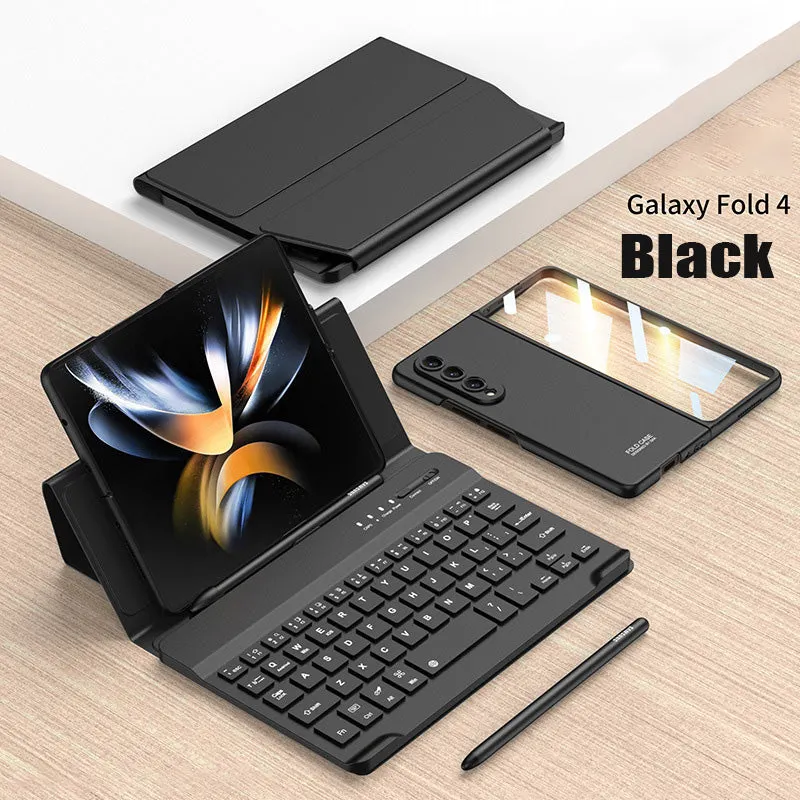 Suitable For Samsung Z Fold3/Z Fold4 Bluetooth Keyboard Plain Leather Case