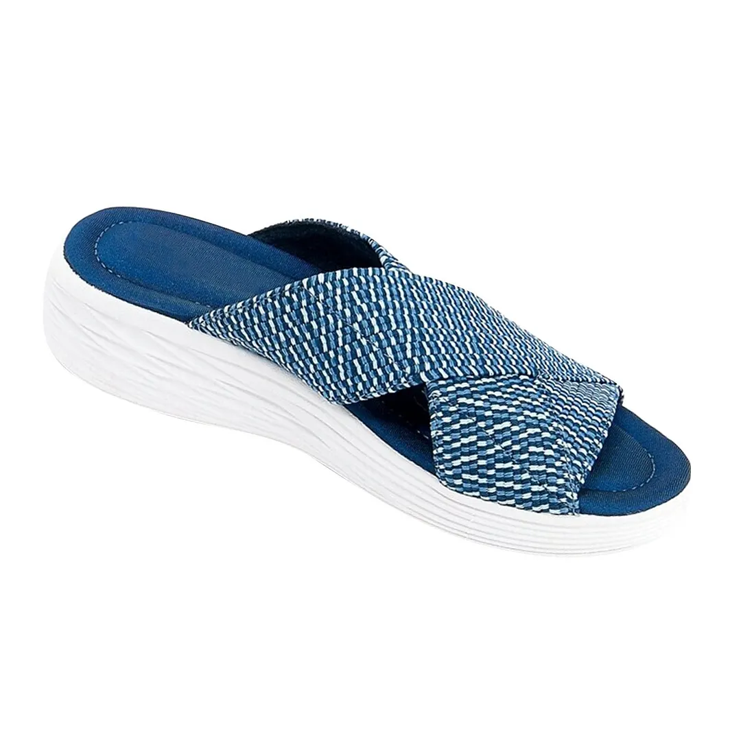 Platform Women's Slippers Stretch Cross Orthotic Slide Sandals Women Open Toe Beach Slip on Comfort and Support Summer Slipper