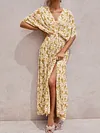 Retro Ethnic Printed Batwing Sleeves Maxi Dress