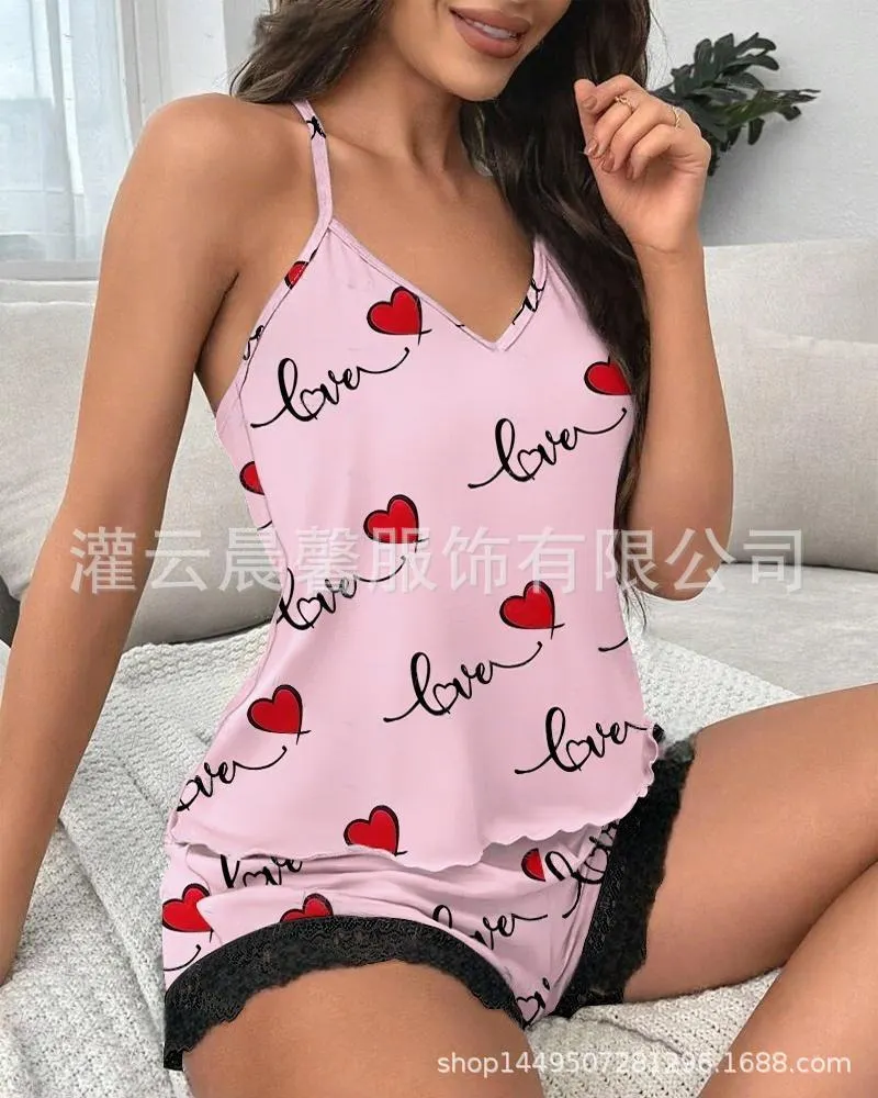 Churchf Homewear Four Seasons New Casual Pajamas Women's Milk Wire Fabric Vest Sleeveless Shorts Set