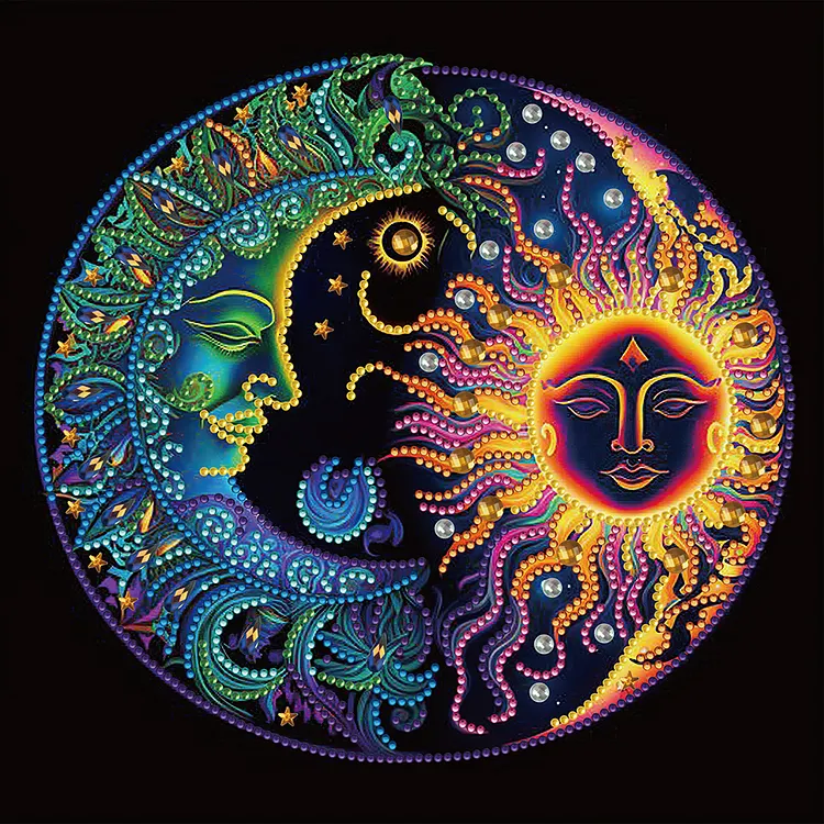 Sun Moon Mandala 30*30CM(Canvas) Special Shaped Drill Diamond Painting gbfke