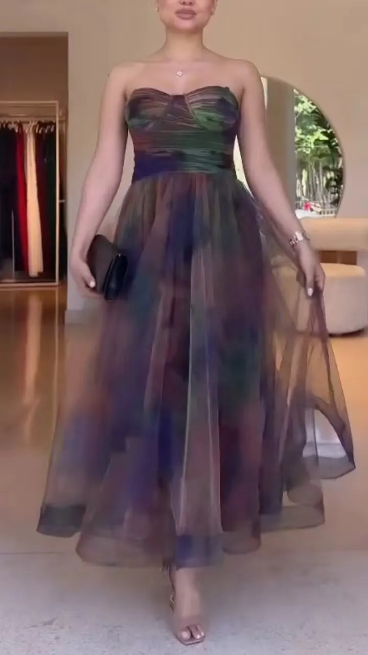 Women's Vintage Ombr&eacute; Mesh Strapless Dress