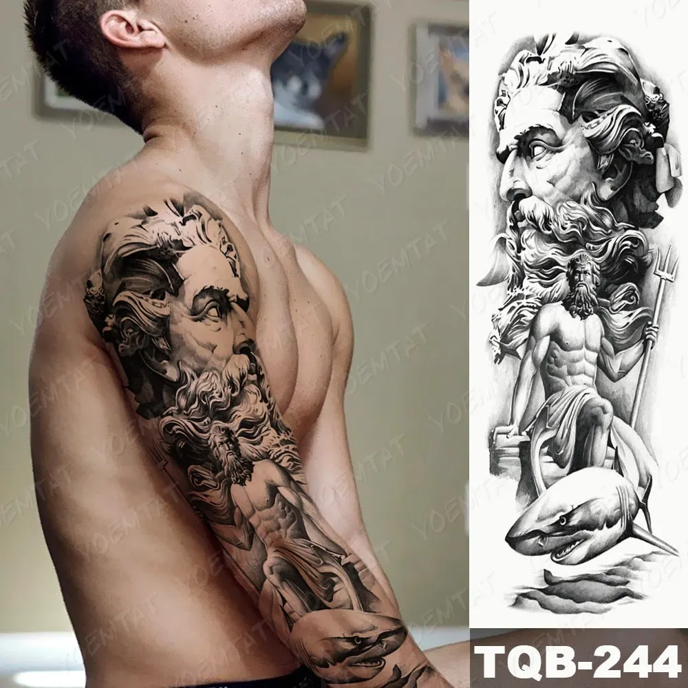 Large Arm Sleeve Tattoo Bird Crow Forest Moon Waterproof Temporary Tatto Sticker Lion Wolf Clock Body Art Full Fake Tatoo Men