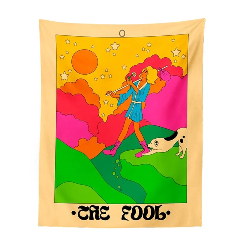 Tarot Card Tapestry Wall Hanging Moon Phase Mandala Tarot Card Tapestries Bedroom Bedspread Throw Cover Sun Moon Wall Decor