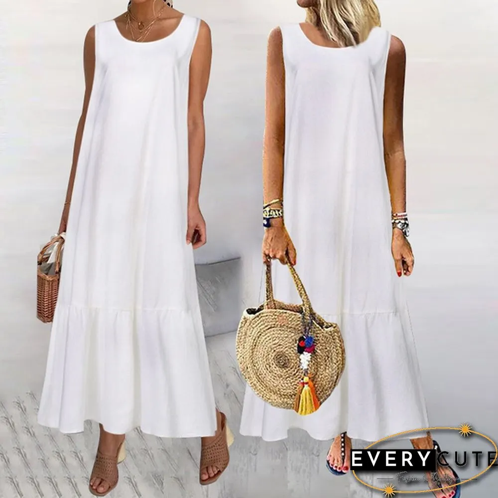 Women Solid Color Sleeveless Swing Long Dress Casual Elegant Loose Party Maxi Dress Plus Size Vestidos