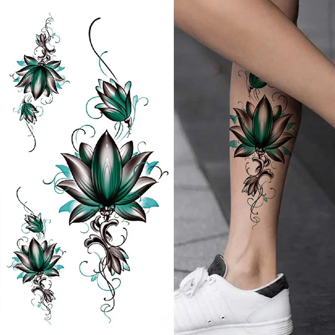 3D Snake Rose Temporary Tattoos For Women Girls Fake Flower Tattoo Sticker Black Death Eaters Dark Mark Mamba Snake Peony Tatoos 515-1