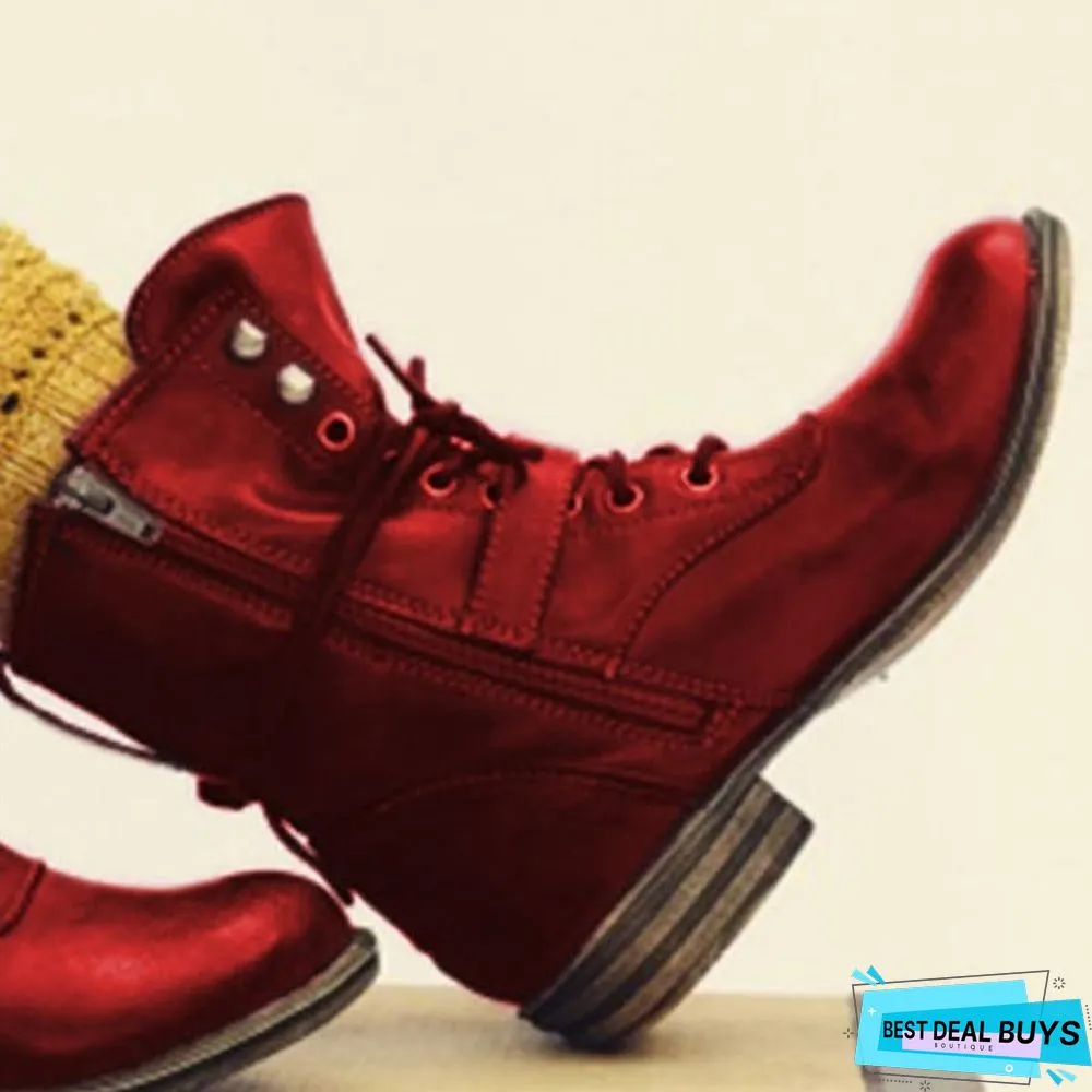 Round Toe Lace-Up Ankle Boots
