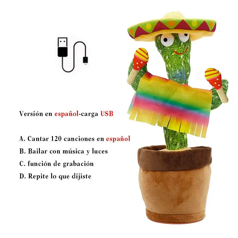 Rechargeable Dancer Cactus With Sound In Spanish Captus Dancer For Babies USB Dancing Cactus Parlant Toy Russian