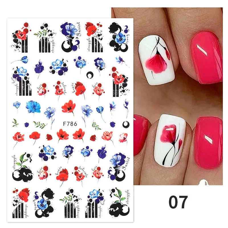 1PC Fall Leaf Flowers Line 3D Nail Sticker Mape Leaves Waves Pattern Decals Slider DIY Nail Art Decoration Wraps For Manicures-Nail Inspo