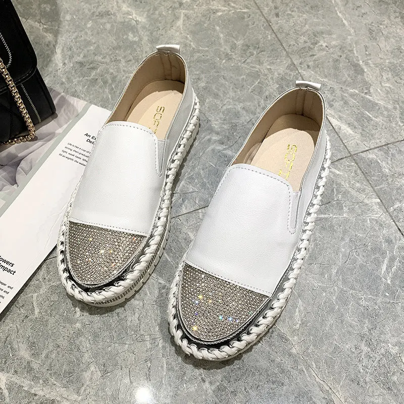  Big Size 36-43 Casual Rivet Single Shoes Women's 2022 Spring New Rhinestone Lefu Shoes Flat Bottomed Fashionable Women's Shoes