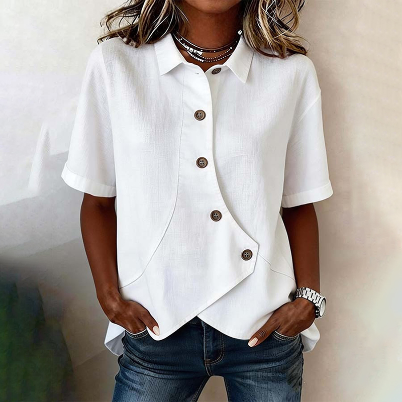 Comstylish Women's Solid Color Short Sleeve Irregular Shirt