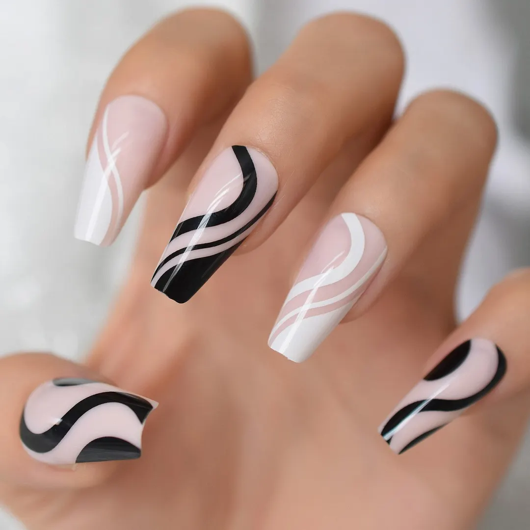 Glitter Nails Tips With Design Charms Leopard Wild Supplies For Professionals Press On Nails Coffin Extra Long EchiQ Nails Set-Nail Inspo