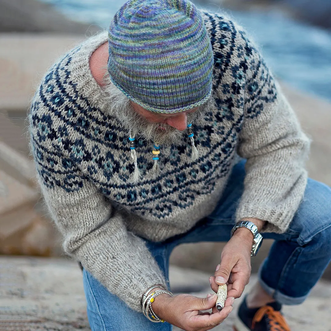 Vintage Beautiful Norwegian Knit Jacquard Crew Neck Sweater（Unisex）