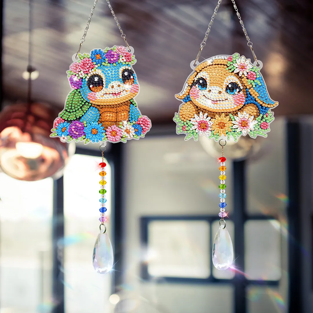 2Pcs Turtle DIY Double-Sided Diamond Painting Hanging Kits Diamond Painting Suncatcher Craft Kit for Home Garden Wall Decor Gift