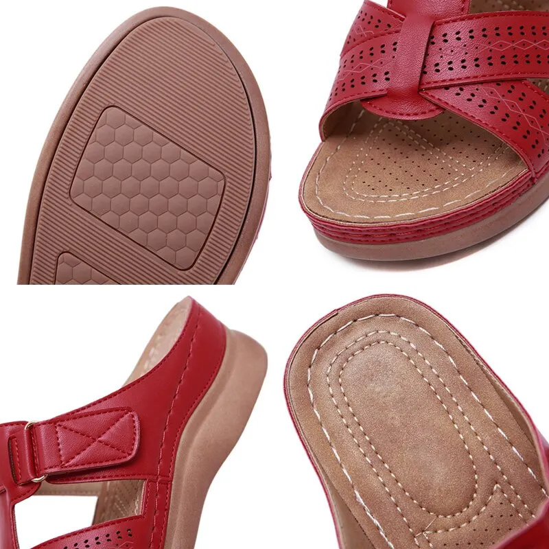 2022 Summer Women Premium Orthopedic Open Toe Sandals Vintage Anti-slip Breathable Leather Casual Female Platform Retro Shoes
