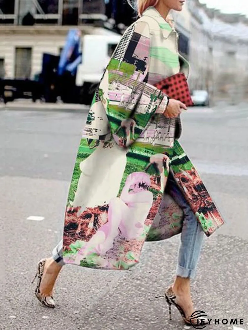 Long Sleeve Shift Abstract Overcoat | IFYHOME
