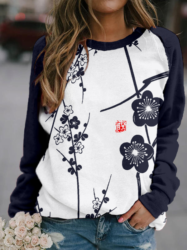 Plum Blossoms Japanese Lino Art Comfy Sweatshirt