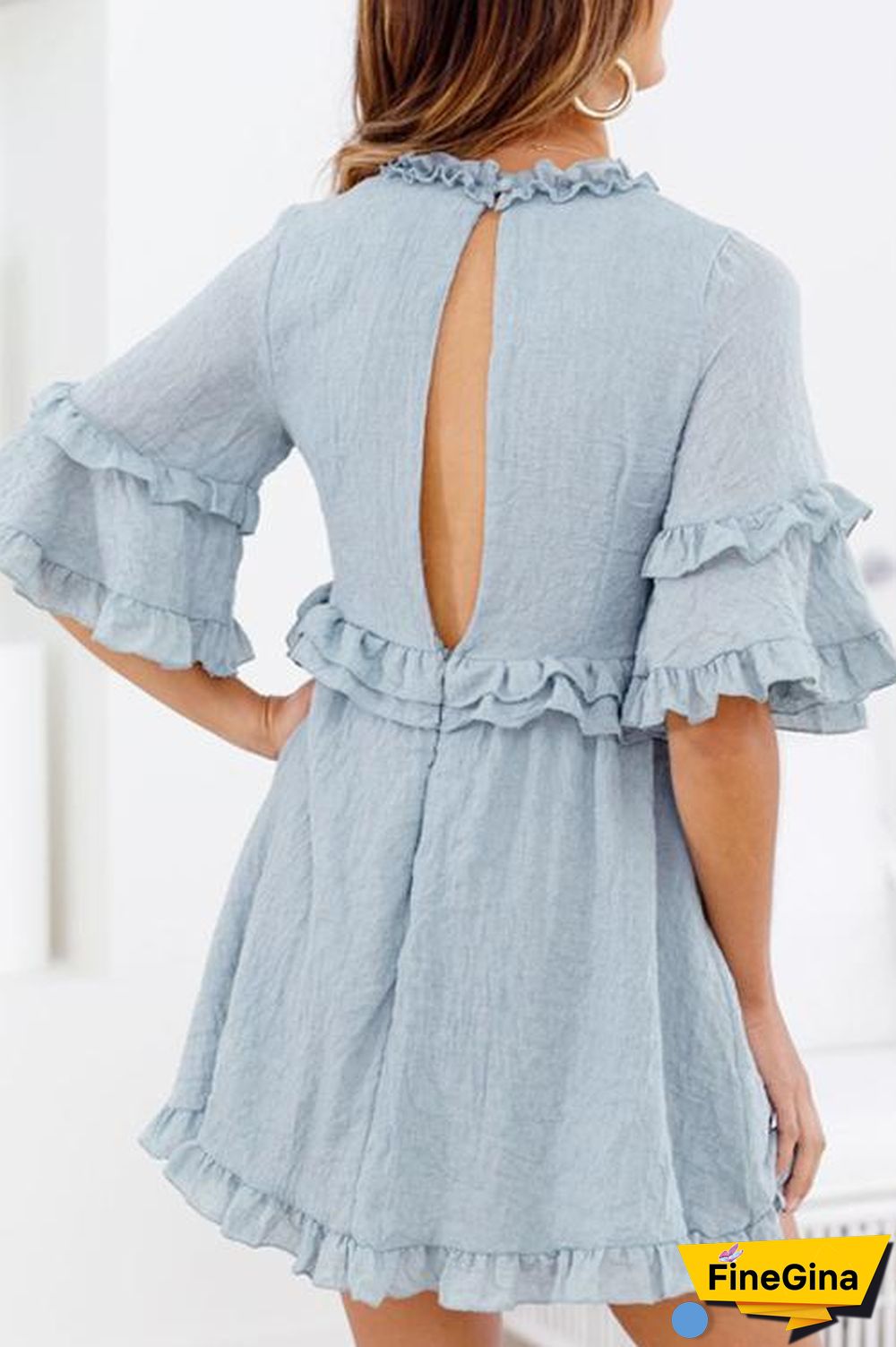 Ruffled Lace-up V-neck Dress