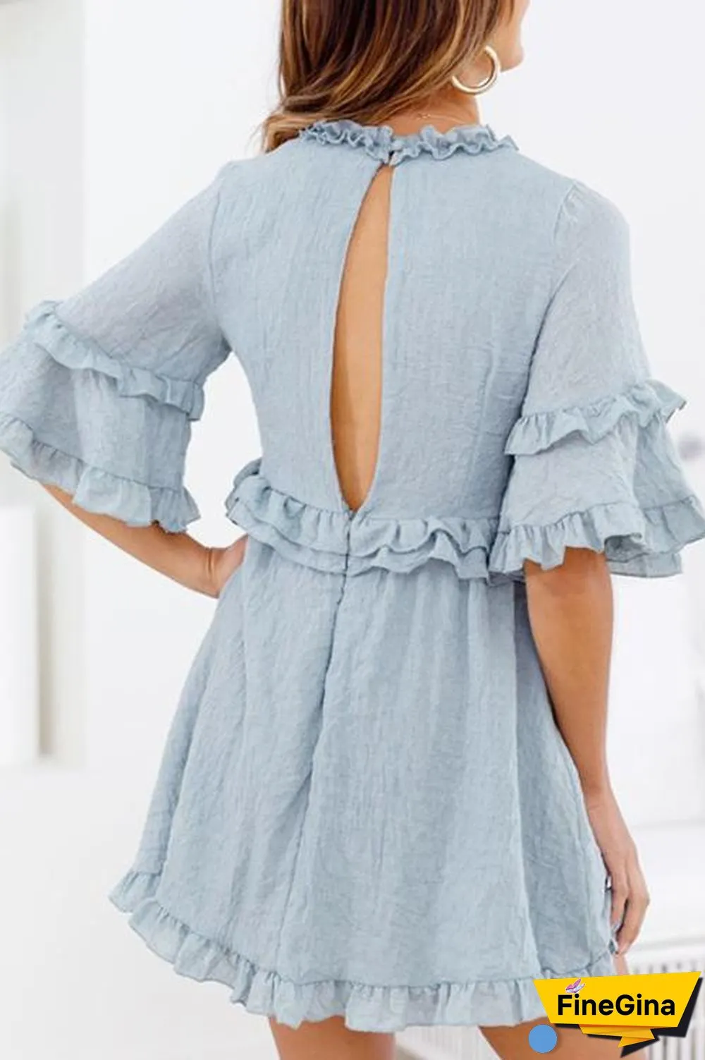 Ruffled Lace-up V-neck Dress
