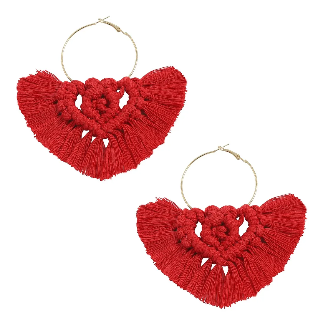 Dvacaman 2020 New Design Bohemian Leaf Shape Tassel Earrings For Women Fashion Weave Macrame Cotton Thread Earrings Drop Jewelry
