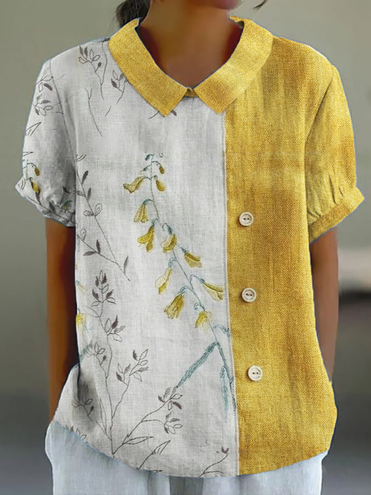 Classy Floral Contrast Color Linen Blend Tunic artswardrobe