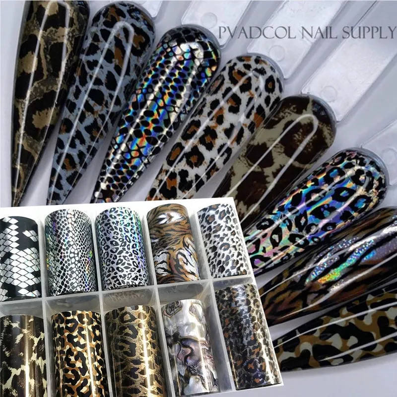 Luxury Foil Nail Art Transfer Sticker Decals Snake Designs Set 10 Pieces In Box-Nail Inspo